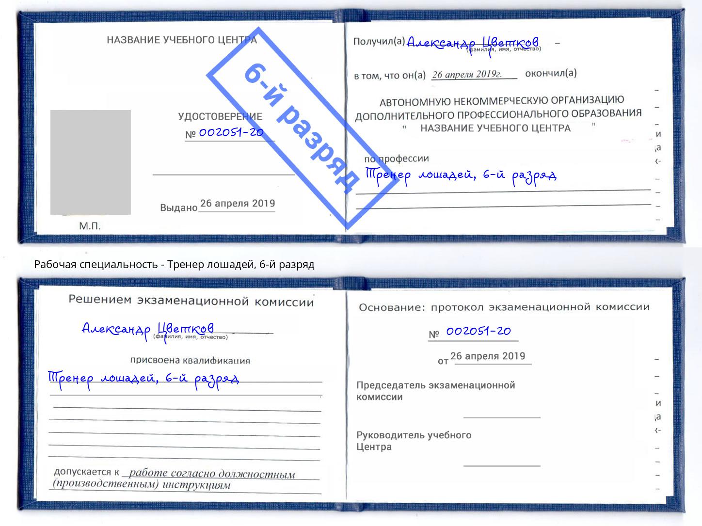 корочка 6-й разряд Тренер лошадей Усть-Кут
