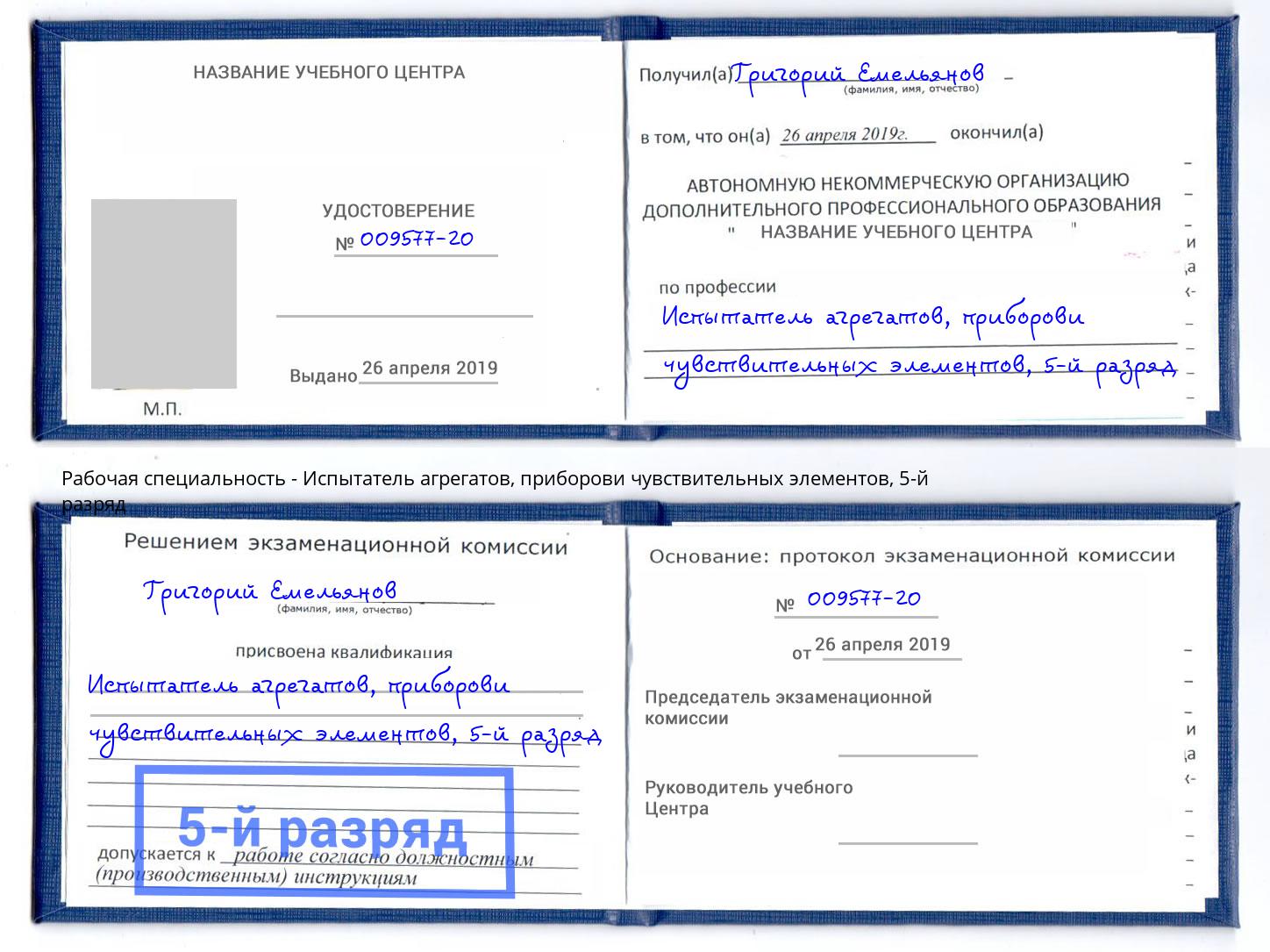 корочка 5-й разряд Испытатель агрегатов, приборови чувствительных элементов Усть-Кут