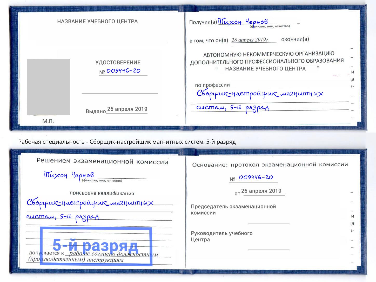 корочка 5-й разряд Сборщик-настройщик магнитных систем Усть-Кут