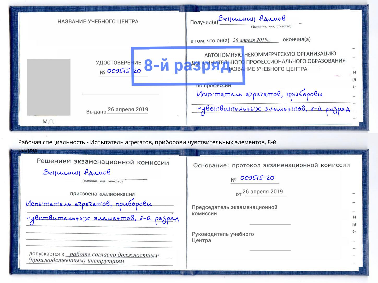 корочка 8-й разряд Испытатель агрегатов, приборови чувствительных элементов Усть-Кут